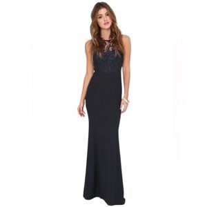 Lulus NWT Lace Navy Blue Long Maxi Mermaid Dress Gown Size Small